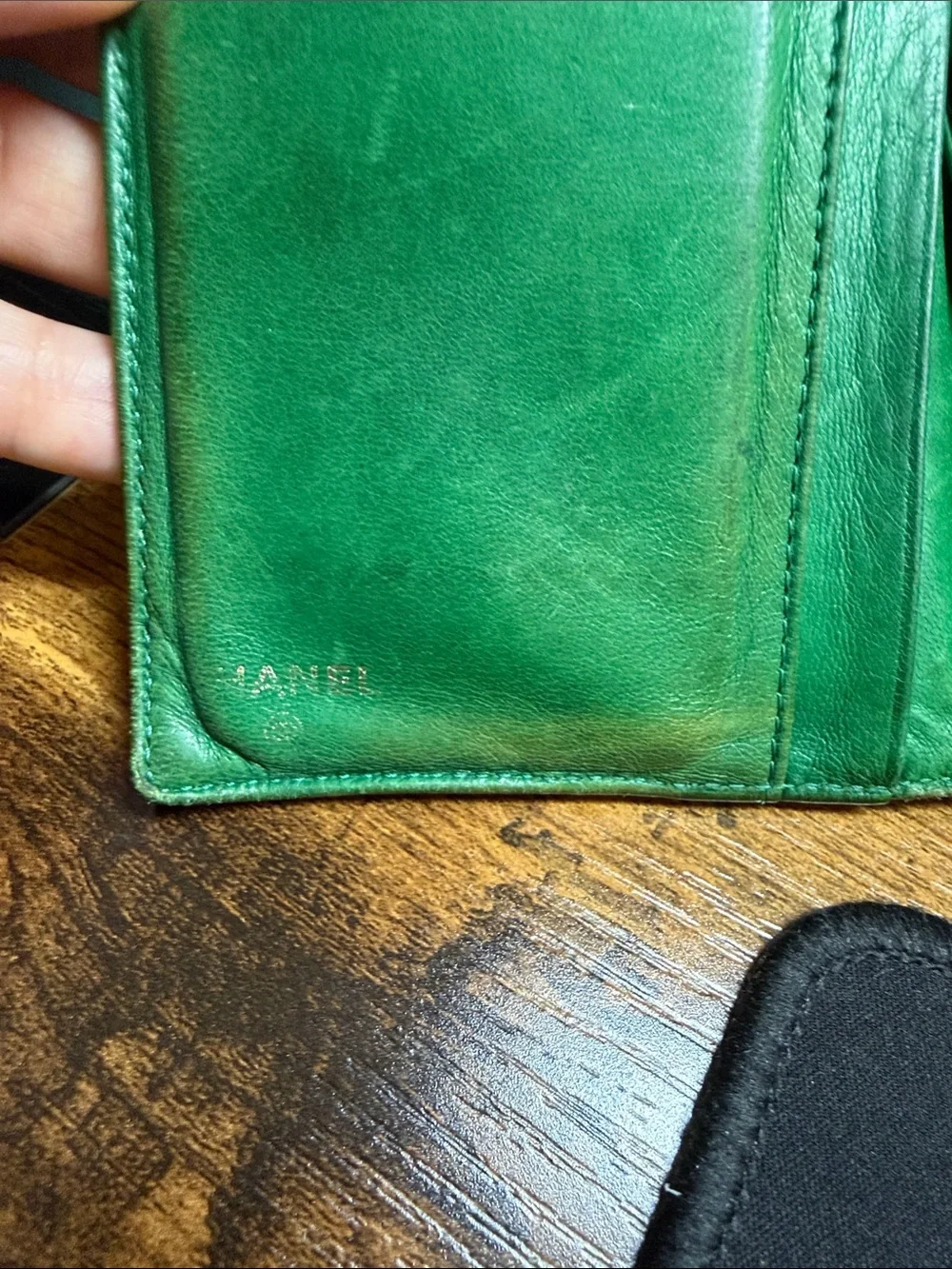 CHANEL Green Quilted CC Leather Wallet